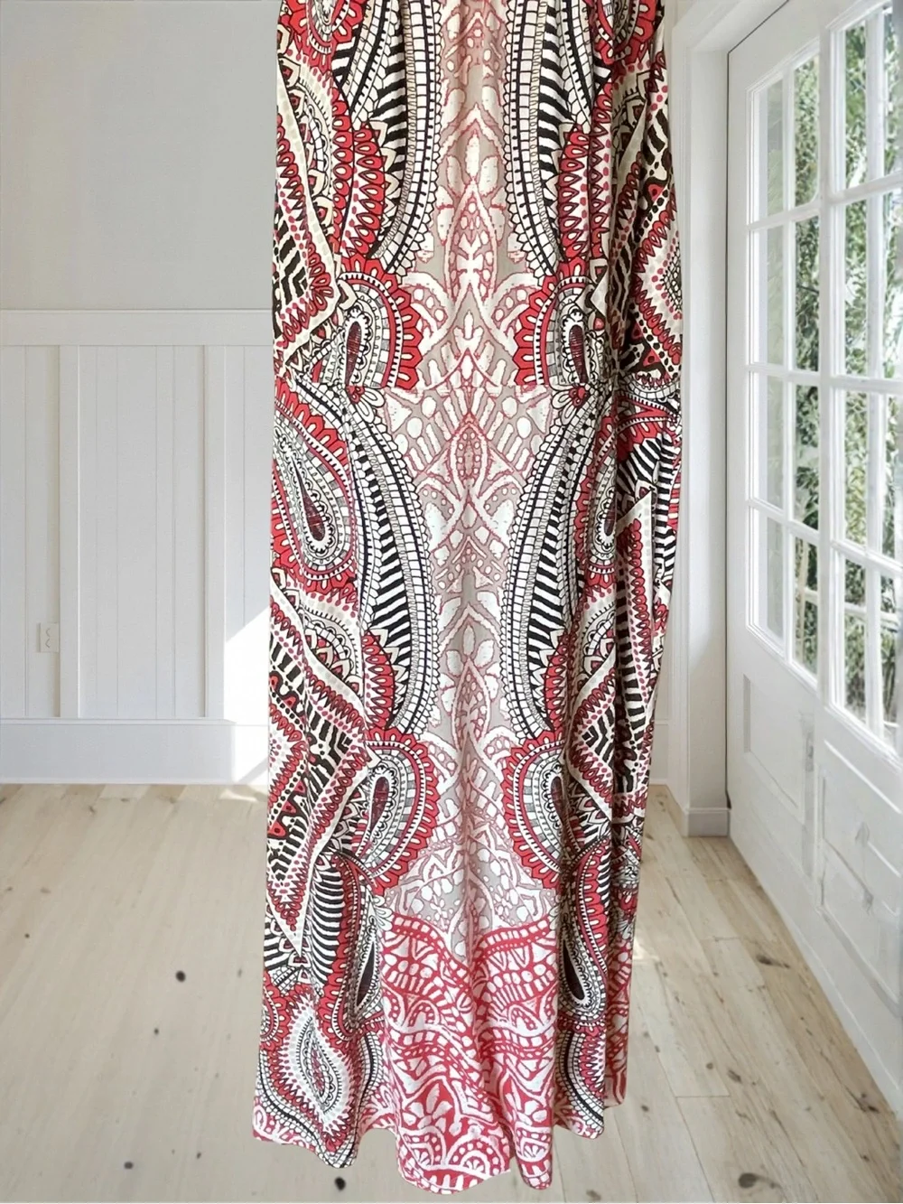 DRESSBARN Women's 24 Plus Lined Blood Orange Paisley Boho Geometric Maxi Dress - Picture 5 of 15